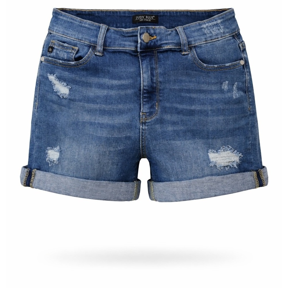 Judy Blue Denim Shorts Womens XL Distressed Cuffed Medium Wash JB15004MD Modern